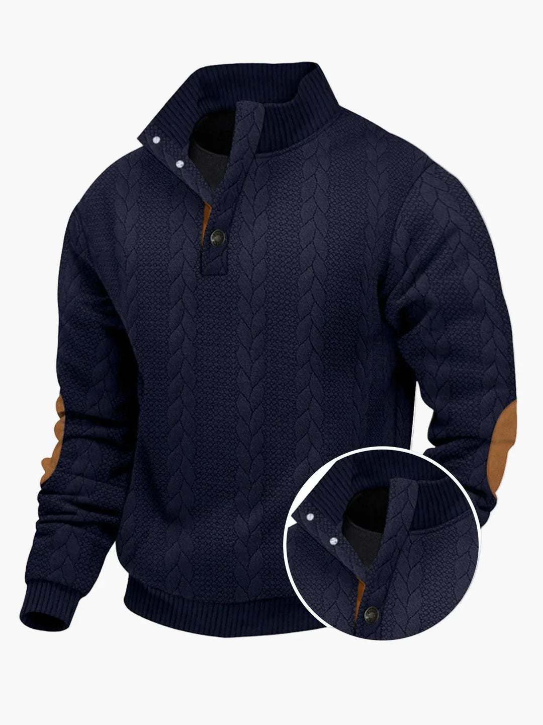 EB | Strickpullover mit Stehkragen und Ellenbogenpatches - Lässiger Outdoor-Stil für Alltag & Freizeit