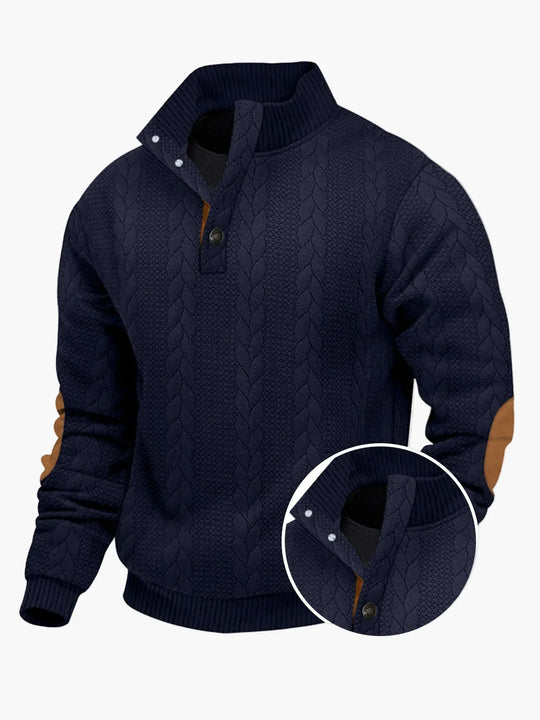 EB | Strickpullover mit Stehkragen und Ellenbogenpatches - Lässiger Outdoor-Stil für Alltag & Freizeit
