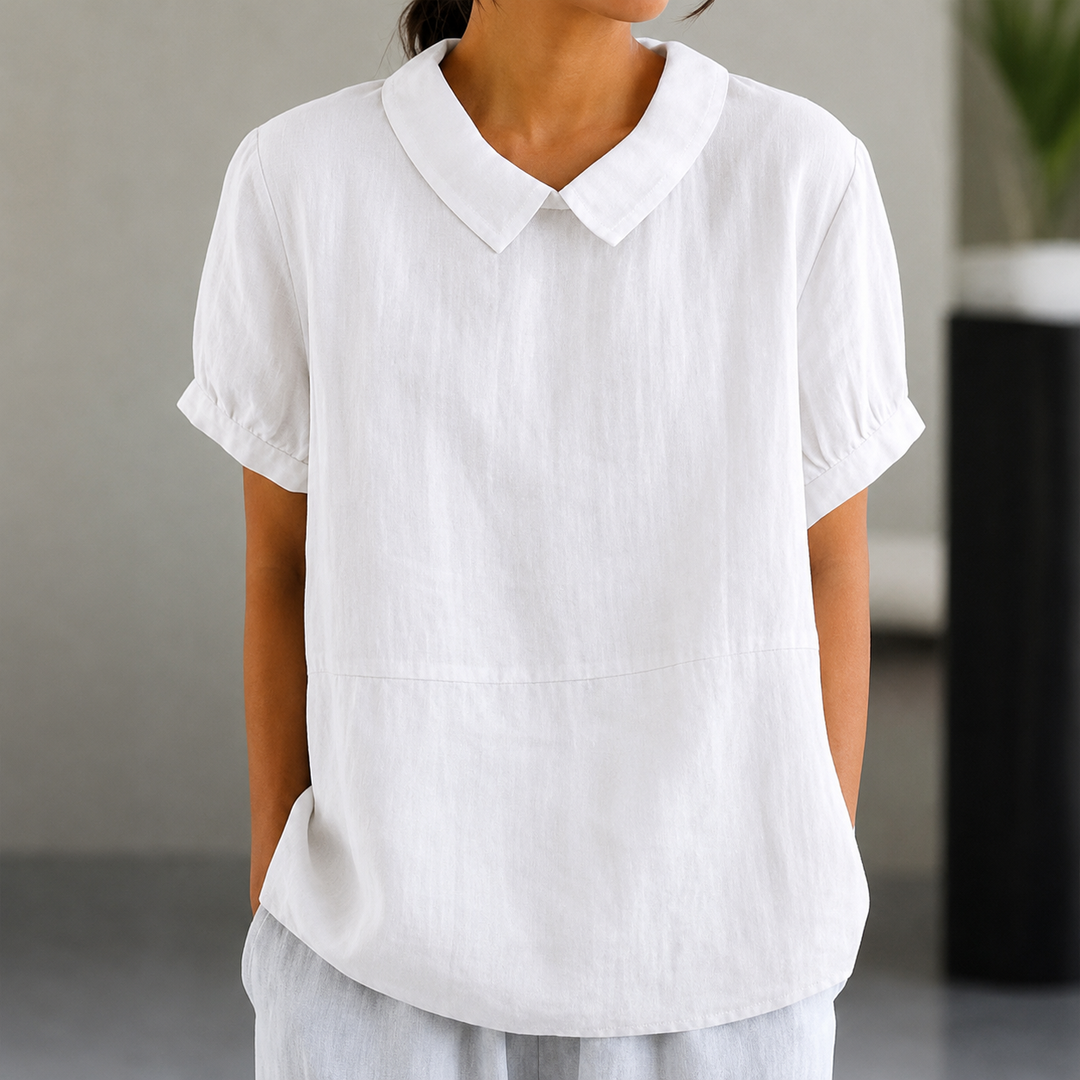 EB | Bequeme Baumwoll Leinen Bluse mit Peter Pan Kragen