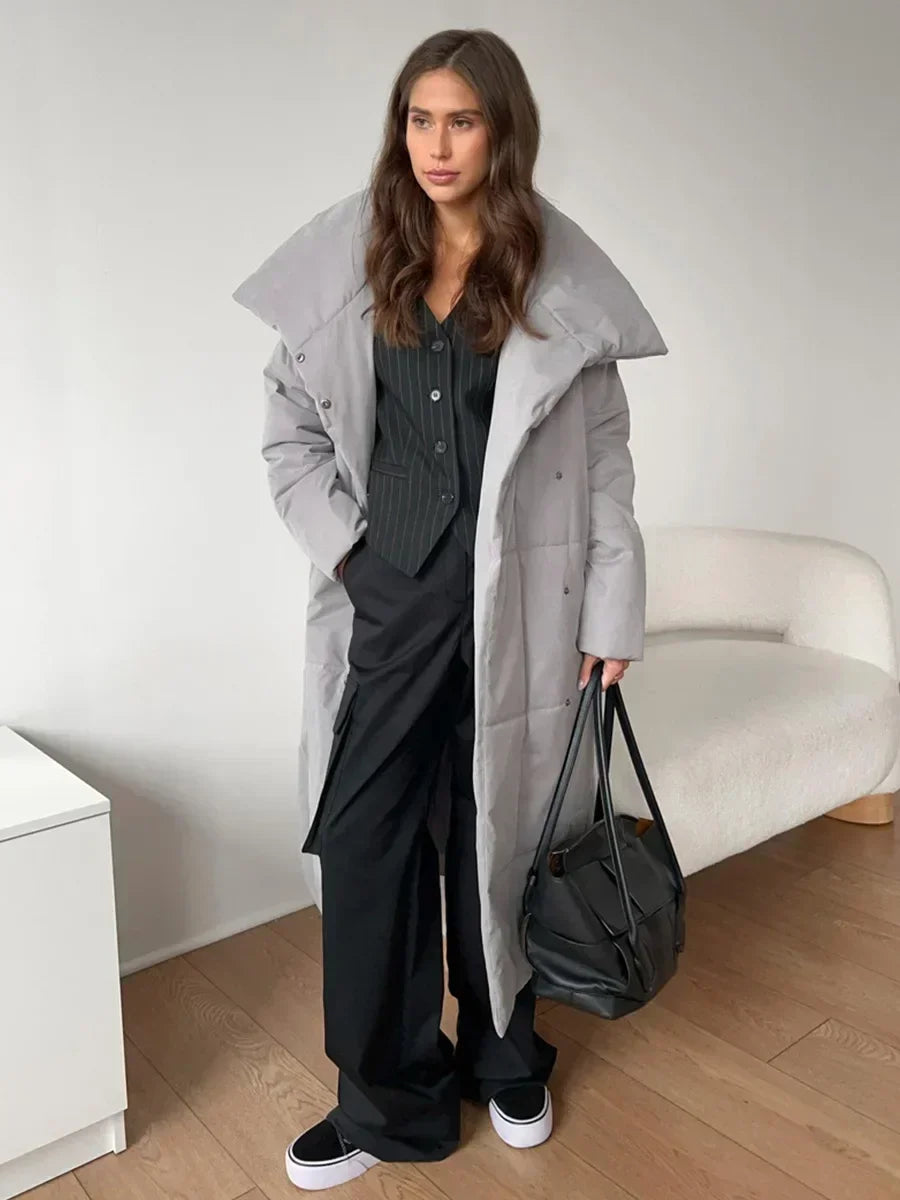 EB | Parka Lang Steppjacke mit Gürtel für Damen Ideal für Den Winter