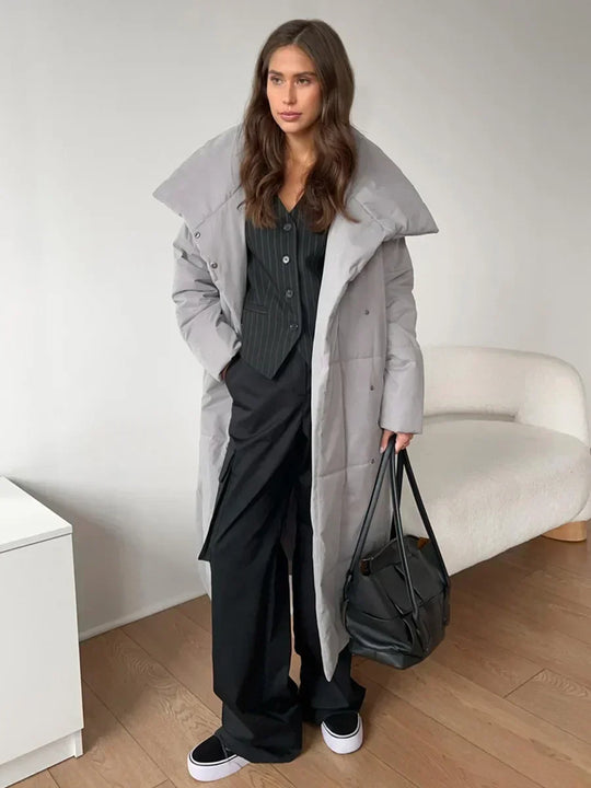EB | Parka Lang Steppjacke mit Gürtel für Damen Ideal für Den Winter