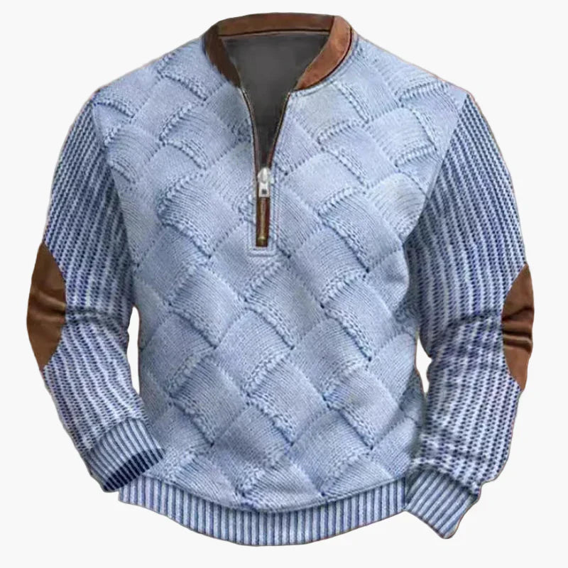 EB | Halbzipper Pullover - Modischer Strick-Look für Herbst und Winter, Warmes Sweatshirt mit Stehkragen und Ellbogen-Patches, Freizeit & Alltag