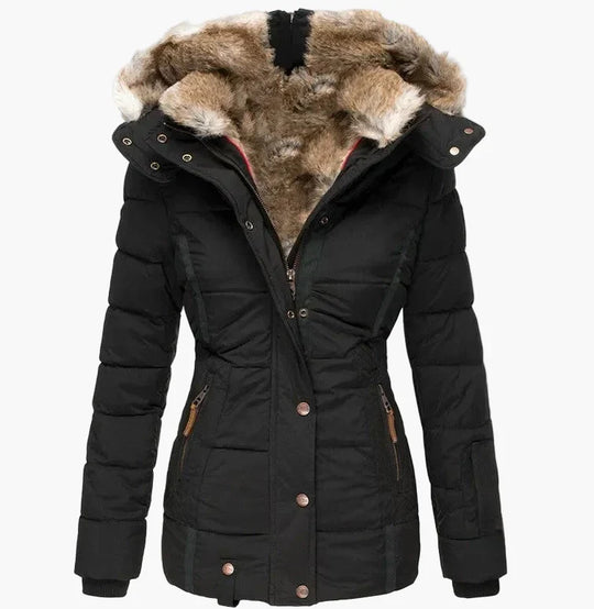 EB | Winter Steppjacke mit Kapuze und Kunstfell - Modische Figurbetonung, Ideal für Kalte Tage
