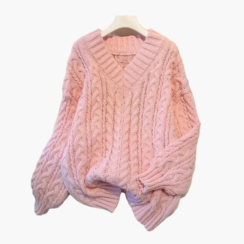EB | Grobstrickpullover V-Ausschnitt Winter Freizeit Twist-Design