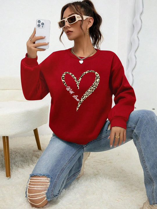 EB | Sweatshirt mit Leopard-herzprint Polyester Trendy und Komfortabel