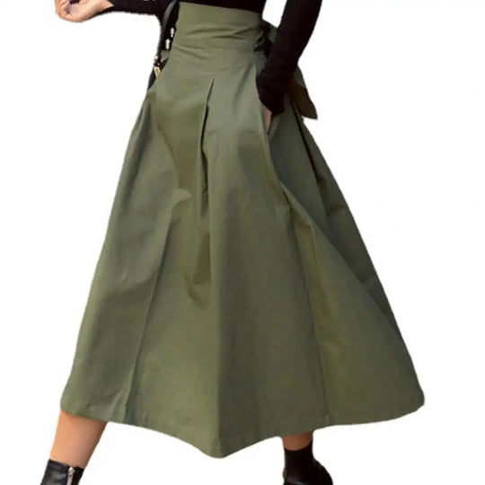 EB | Einfarbiger Midi-Rock Damen Sommerrock Hohe Taille A-Linie Rock für Damen Knöchellanger Rock Faldas Larga