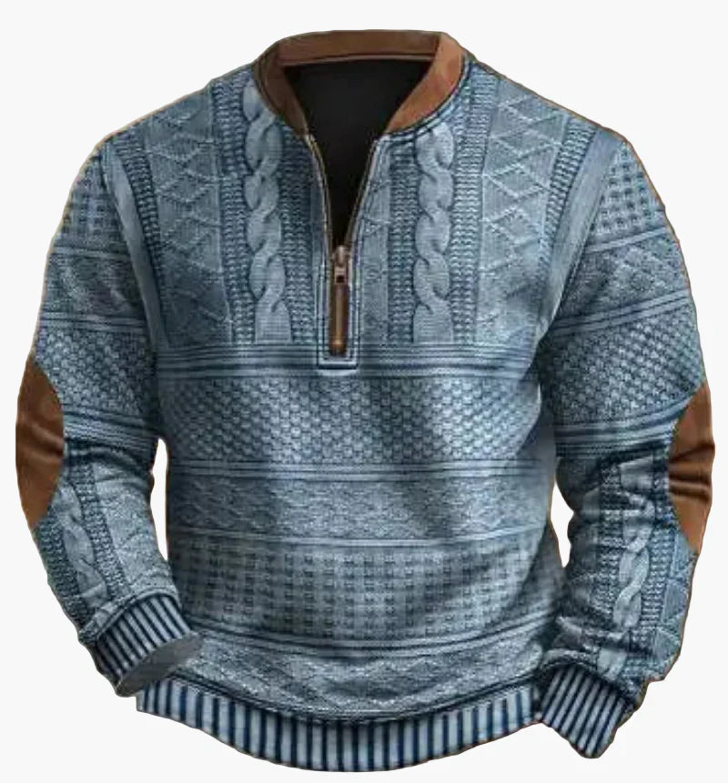 EB | Halbzipper Pullover - Modischer Strick-Look für Herbst und Winter, Warmes Sweatshirt mit Stehkragen und Ellbogen-Patches, Freizeit & Alltag