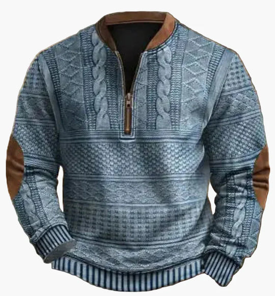 EB | Halbzipper Pullover - Modischer Strick-Look für Herbst und Winter, Warmes Sweatshirt mit Stehkragen und Ellbogen-Patches, Freizeit & Alltag