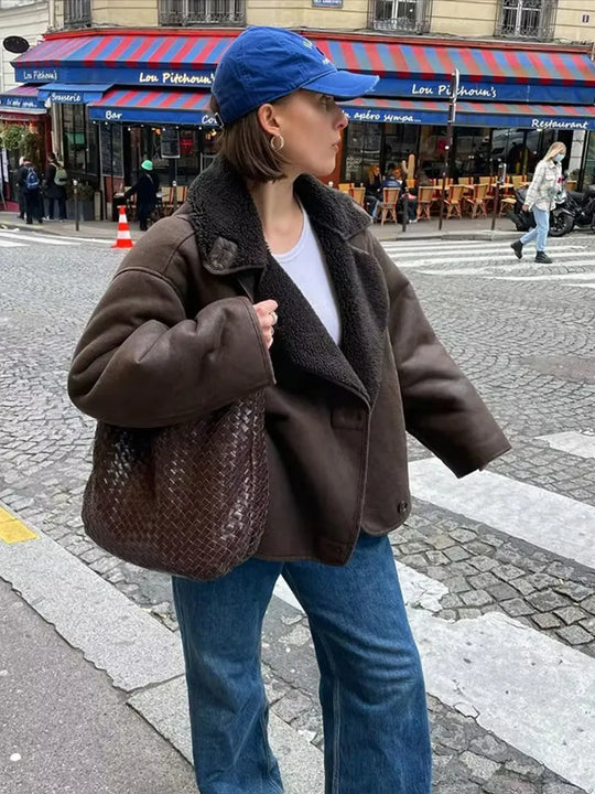 EB | Warme PU-Jacke mit Taschen für Frauen