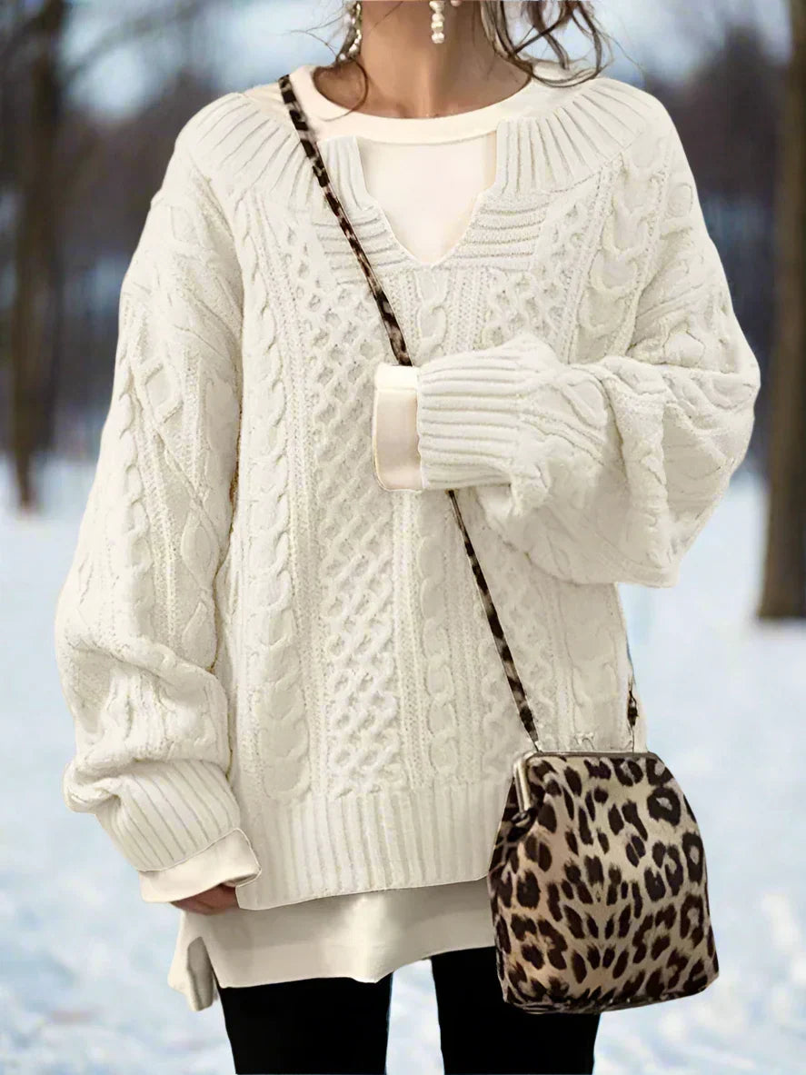 EB | Strickpullover Oversized Kabelstrick Weich und Warm Lässige Passform