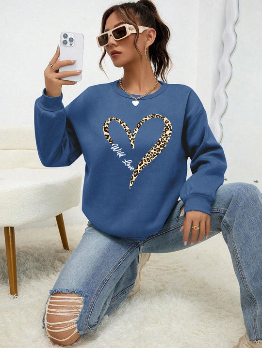 EB | Sweatshirt mit Leopard-herzprint Polyester Trendy und Komfortabel