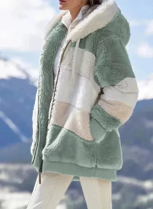 EB | Übergroße Teddy-Jacke mit Kapuze für Frauen