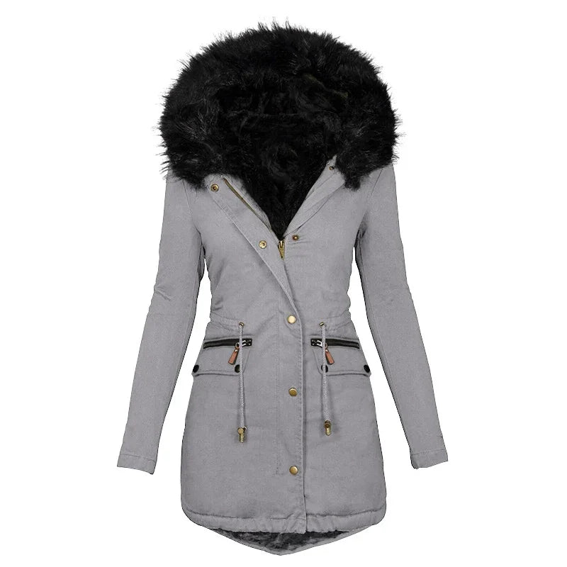 EB | Flauschige Kapuzenwinterjacke mit Fellkragen