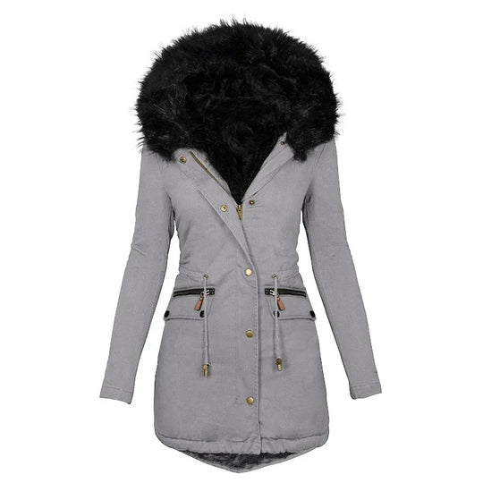 EB | Flauschige Kapuzenwinterjacke mit Fellkragen