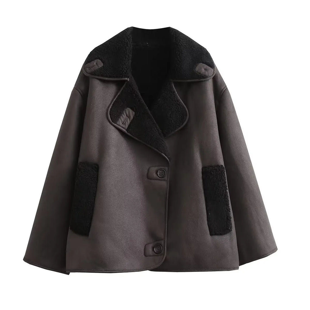 EB | Warme PU-Jacke mit Taschen für Frauen