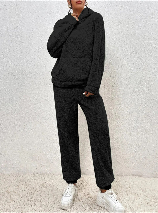 EB | Weiche Teddyjacke Damen Loungewear Satz mit Kapuze