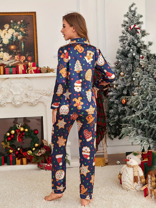 EB | Gemütlicher Weihnachtskeks-Druck Langarm-Pyjama UNISEX
