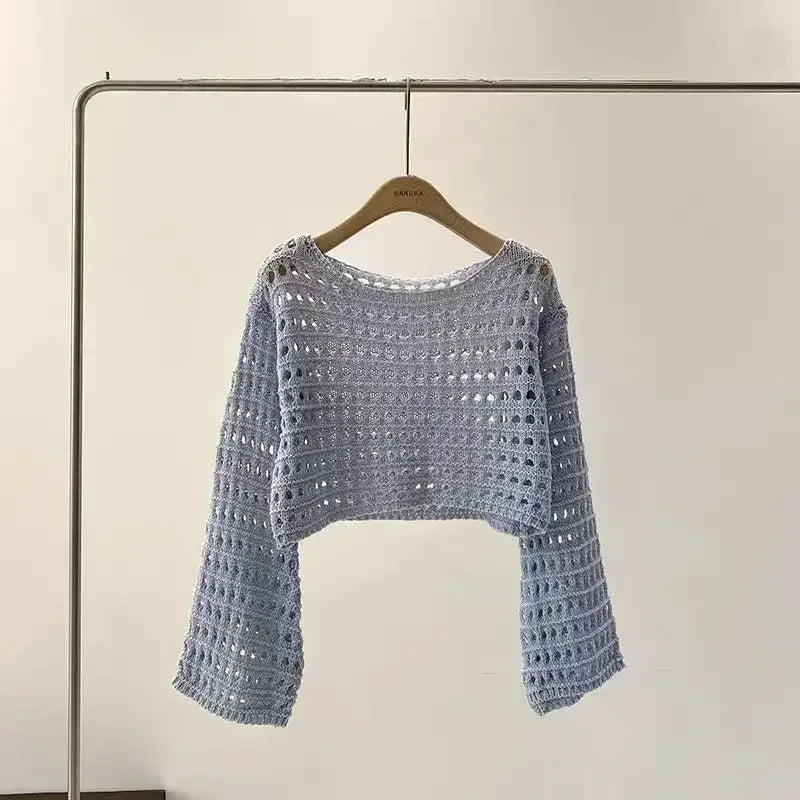 EB | Langes Gehäkeltes Strickoberteil für Frauen