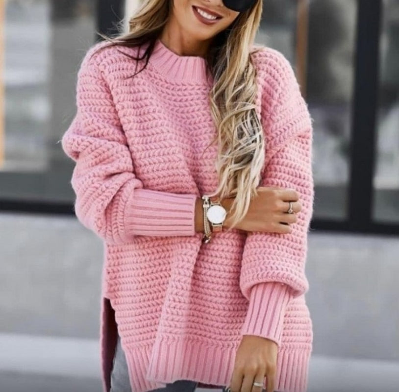 EB | Strickpullover Oversized Passform Rundhalsausschnitt Lange Ärmel Weich und Bequem