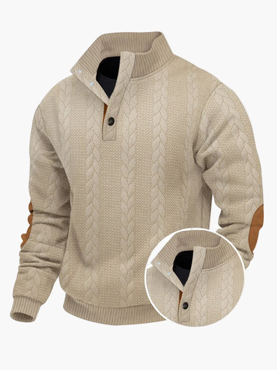 EB | Strickpullover mit Stehkragen und Ellenbogenpatches - Lässiger Outdoor-Stil für Alltag & Freizeit