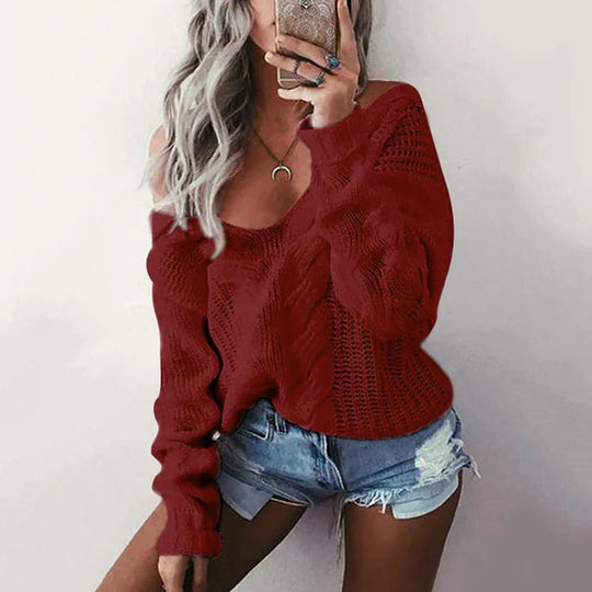 EB | Damen Oversize Strickpullover mit Langen Ärmeln