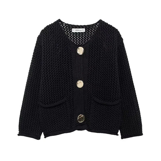 EB | Mesh Strick Strickjacke mit Fronttaschen