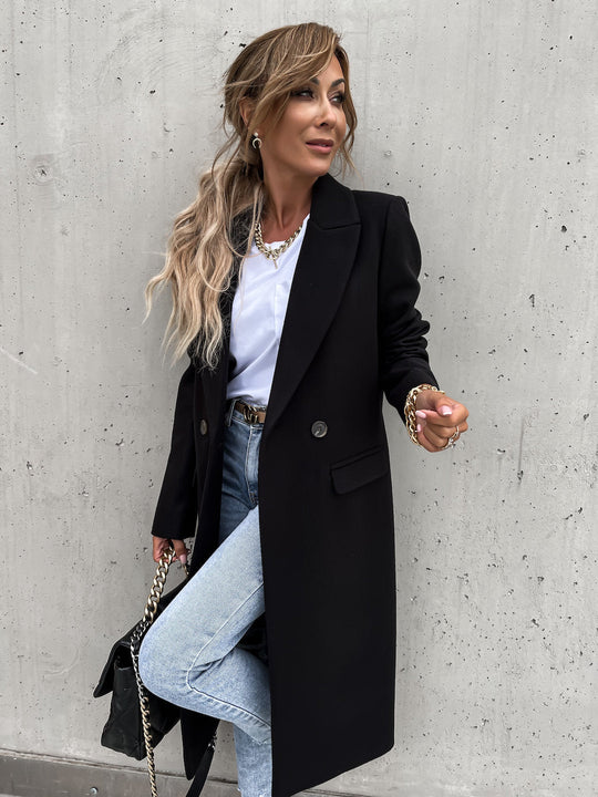 EB | Elegante Doppelreihige Jacke Wolle und Polyester Klassisch, Warm