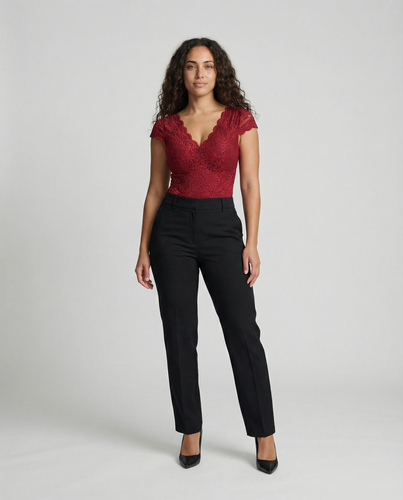EB - Elegante Body Suit mit Spitzenärmeln und V-Ausschnitt