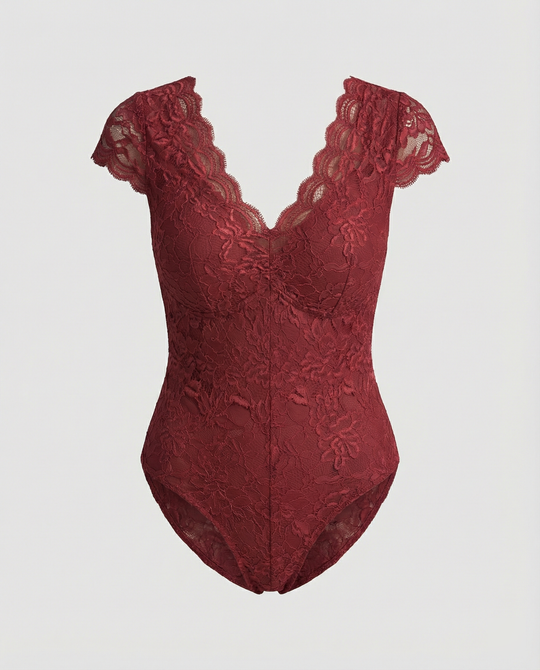 EB - Elegante Body Suit mit Spitzenärmeln und V-Ausschnitt