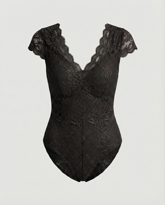 EB - Elegante Body Suit mit Spitzenärmeln und V-Ausschnitt