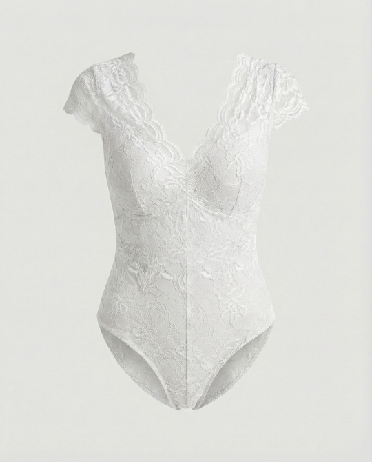 EB - Elegante Body Suit mit Spitzenärmeln und V-Ausschnitt