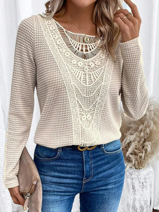 EB | Bluse mit Spitze Strukturiertes Strick Elegant und Boheme