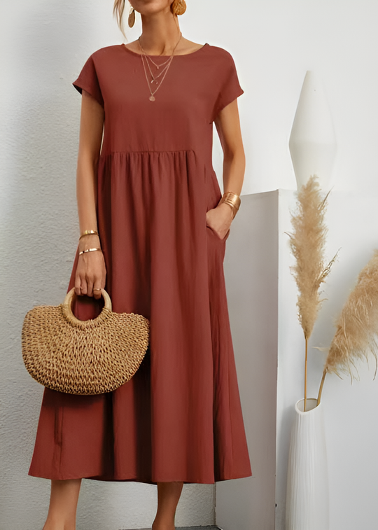 EB | Damen Baumwoll Leinen Midi Kleid
