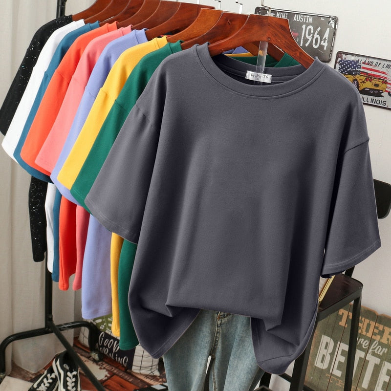 EB | Oversized Baumwoll-Basic-T-Shirt für Damen