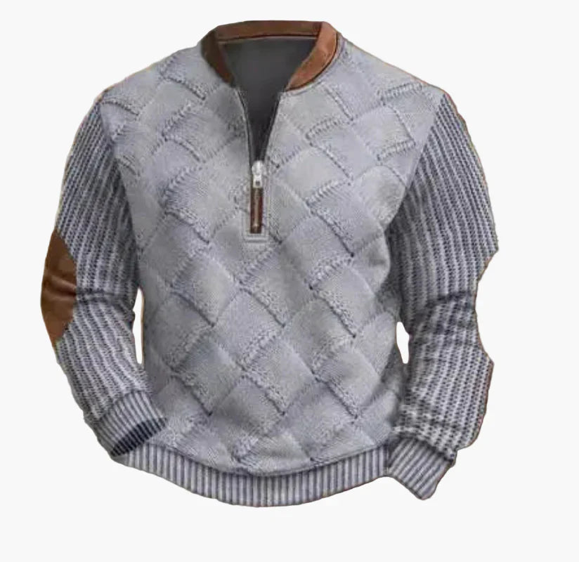 EB | Halbzipper Pullover - Modischer Strick-Look für Herbst und Winter, Warmes Sweatshirt mit Stehkragen und Ellbogen-Patches, Freizeit & Alltag