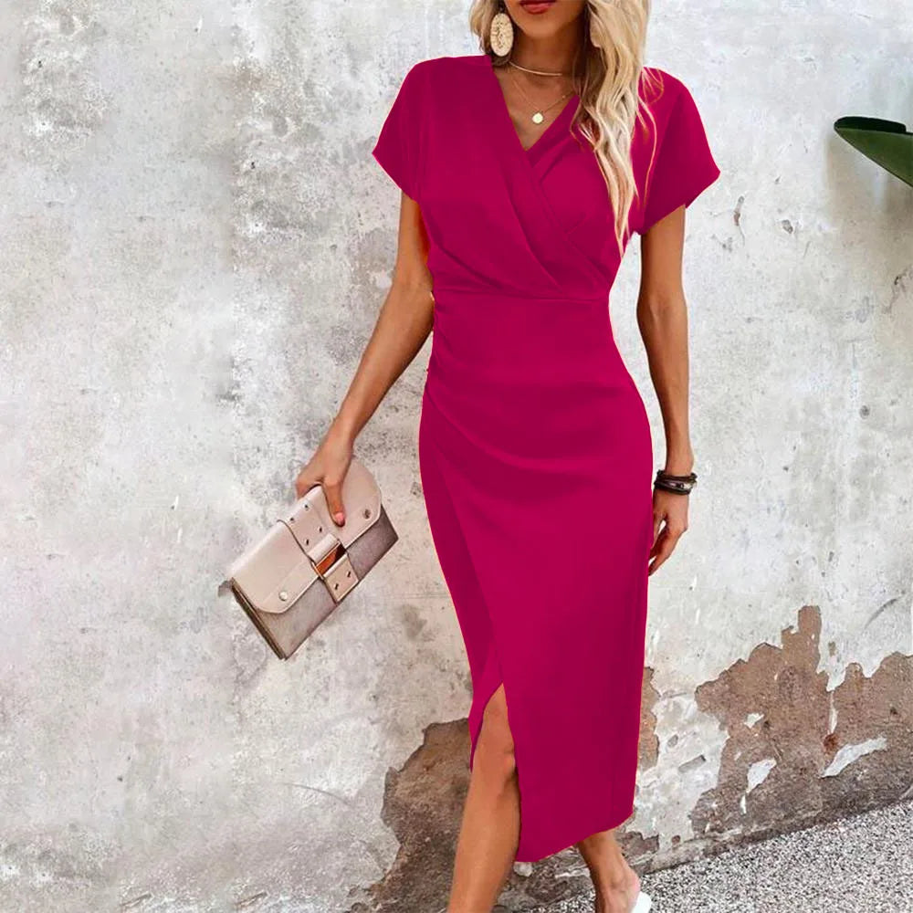 EB | Lässig Kurzes Mini Kleid mit V-Ausschnitt