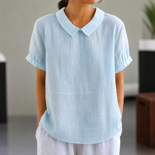 EB | Bequeme Baumwoll Leinen Bluse mit Peter Pan Kragen