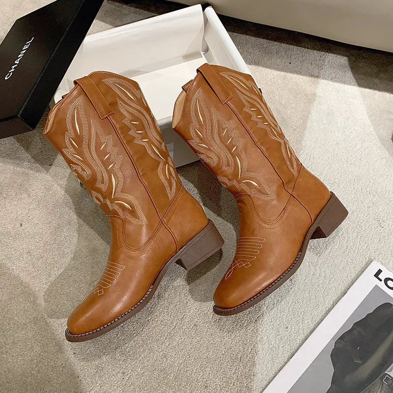 EB | Bestickte Cowboystiefel Aus Leder für Damen