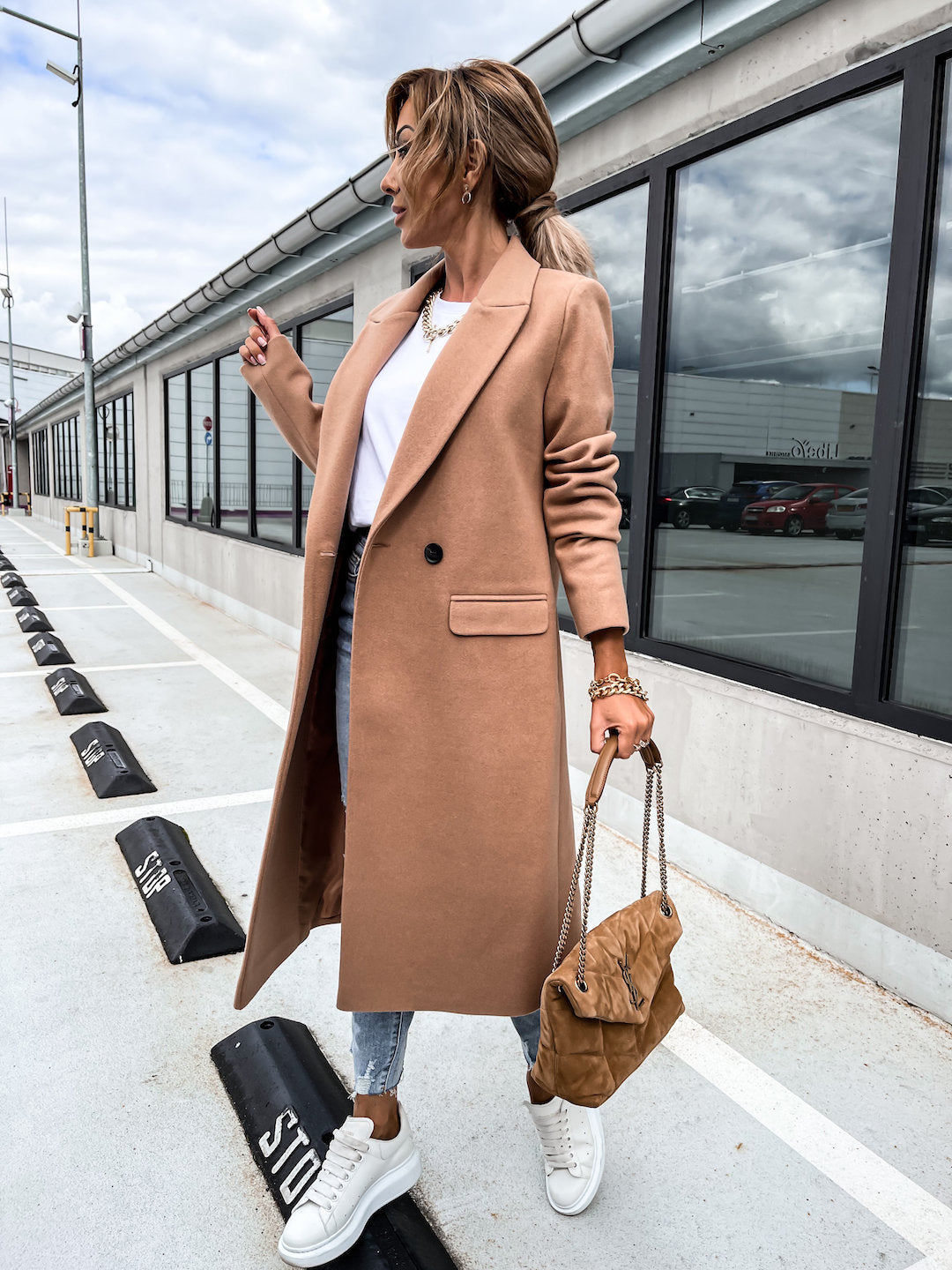 EB | Elegante Doppelreihige Jacke Wolle und Polyester Klassisch, Warm