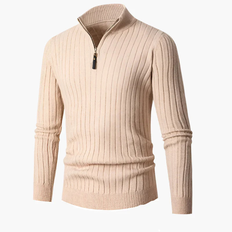 EB | Knitted Sweater With Stand-Up Collar And Half-Zip - Elegant Casual And Business Look