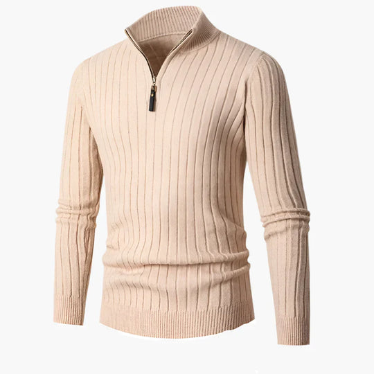 EB | Knitted Sweater With Stand-Up Collar And Half-Zip - Elegant Casual And Business Look