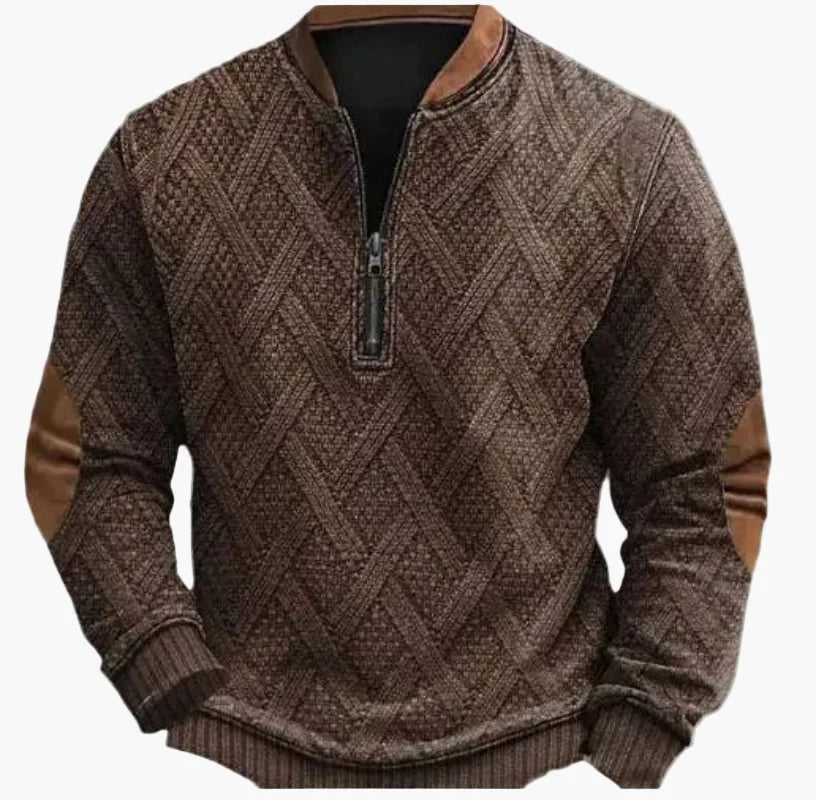 EB | Halbzipper Pullover - Modischer Strick-Look für Herbst und Winter, Warmes Sweatshirt mit Stehkragen und Ellbogen-Patches, Freizeit & Alltag
