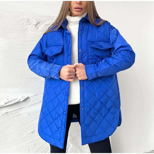 EB | Klassische Gesteppte Damenjacke Mit Druckknopfverschluss Und Taillengürtel