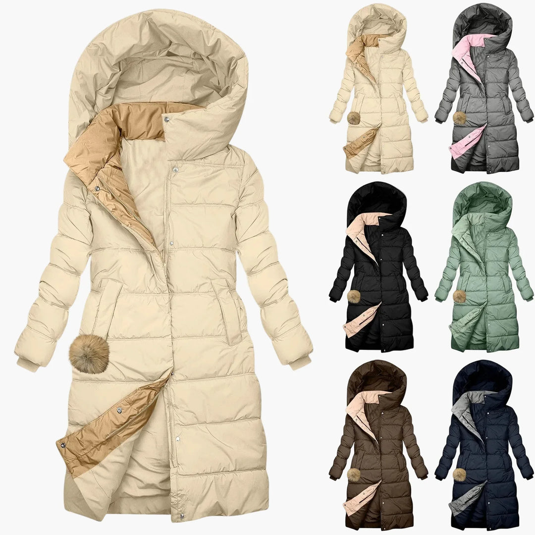 EB | Winter Steppmantel mit Kapuze - Langer, Winddichter Pufferjacke für Alltag & Freizeit