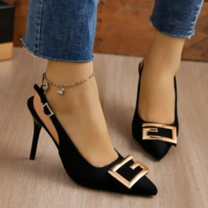 EB | Sommer Damen High Heels Sandalen High Heels Pumps Luxus Designer Mittel Niedrig Absätze Fest Slip-On Schuhe