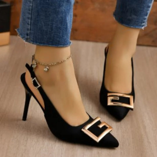 EB | Sommer Damen High Heels Sandalen High Heels Pumps Luxus Designer Mittel Niedrig Absätze Fest Slip-On Schuhe
