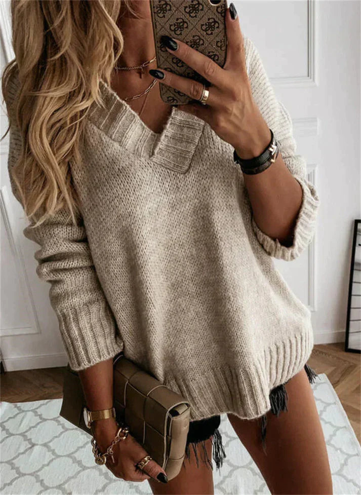 EB | Klobiger V-Ausschnitt Pullover Damen - Stylisch und Warm