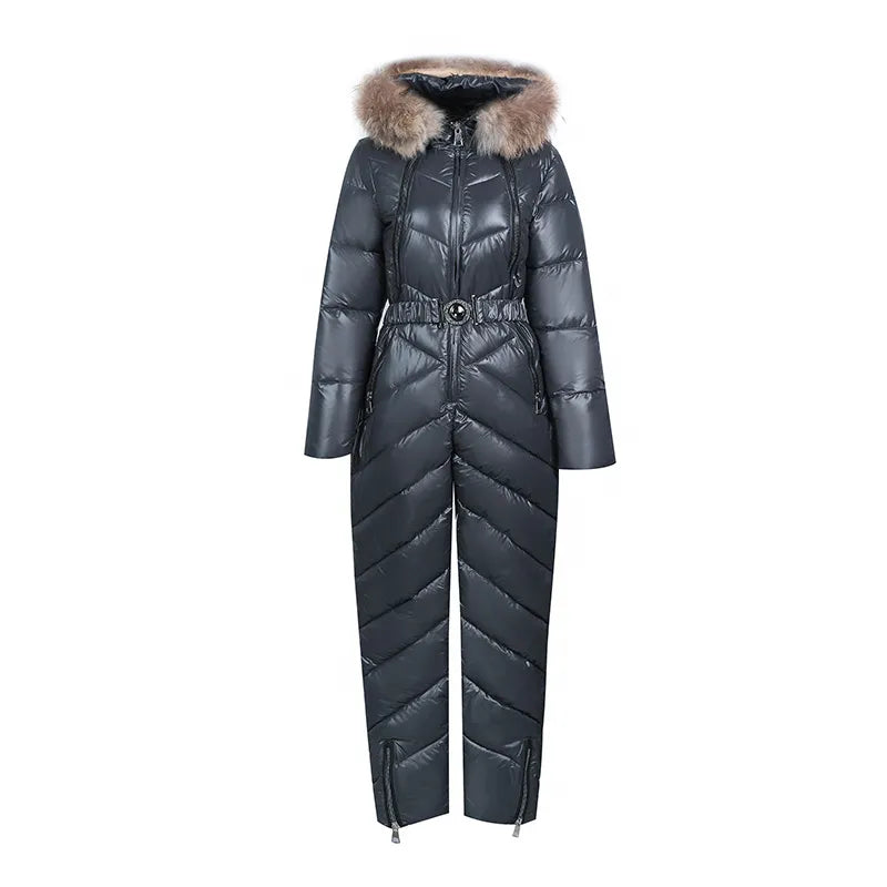 EB | Lässiger Winter Skianzug mit Pelzkragen Für Frauen