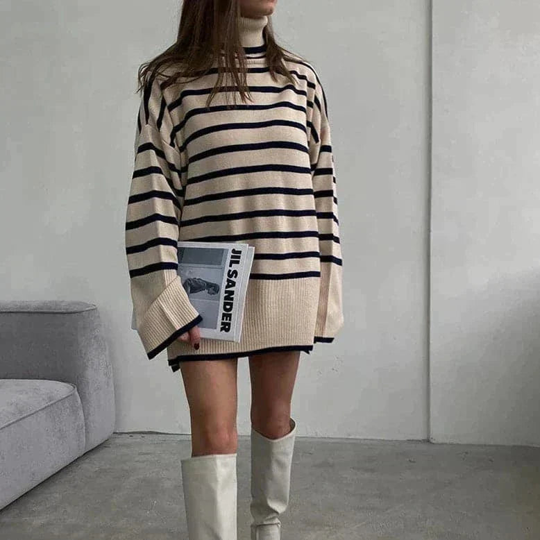 EB | Strickpullover Oversized Fit Weicher Rollkragen Langer Ärmel Freizeit Design