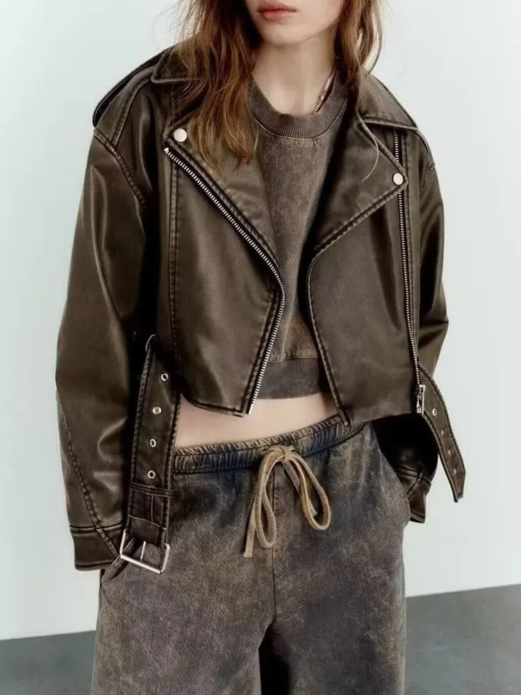 EB | Kurze Jacke aus PU-Leder für Frauen